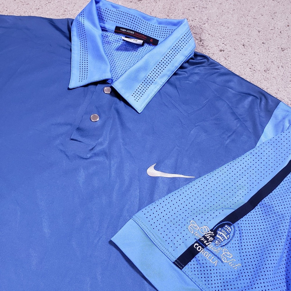 Nike Tiger Woods Currituck Golf Club Corolla Polo Shirt Mens L Perforated Panel